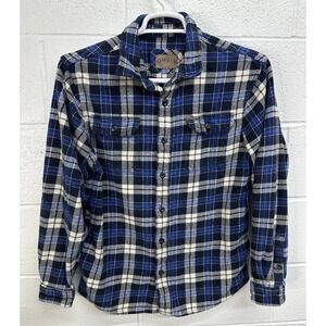Orvis Flannel Shirt Blue Plaid Heavyweight Button Up / Men's Medium